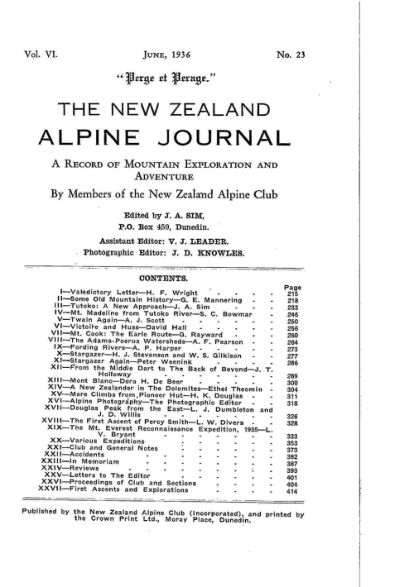 New Zealand Alpine Journal 1936 Vol 6 No 23 cover